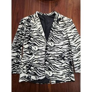 Vintage Griffin Melbourne Men's Black White Zebra Print Fleece Blazer Size 2XL